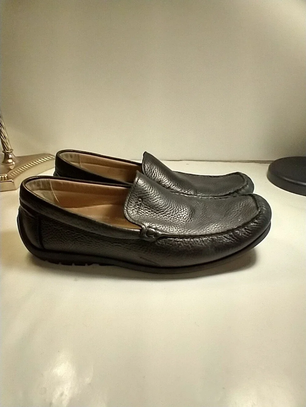 Ecco Black Leather Flex Sole Driving Moc Loafers Men's sz 10(44).